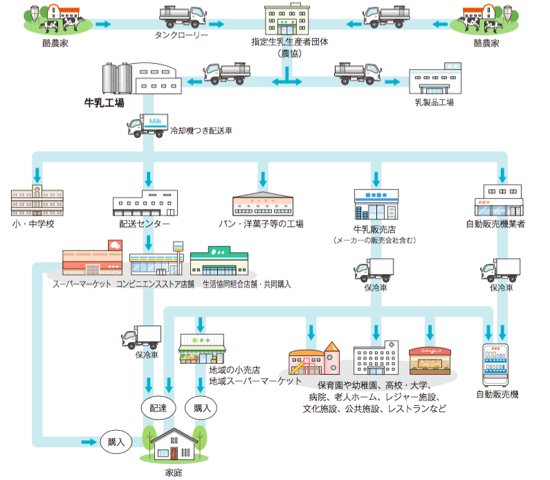 酪農家から消費者までの牛乳流通の仕組み