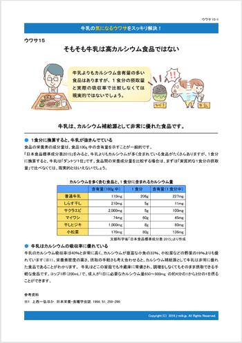 そもそも牛乳は高カルシウム食品ではない  