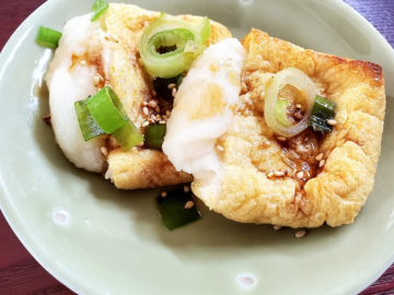 餅巾着のホエイポン酢がけ